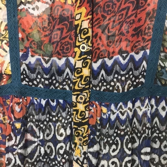 Sundance Cardigan Topper Mixed Print Sheer Size S Button Front Flowy Boho - Picture 2 of 14